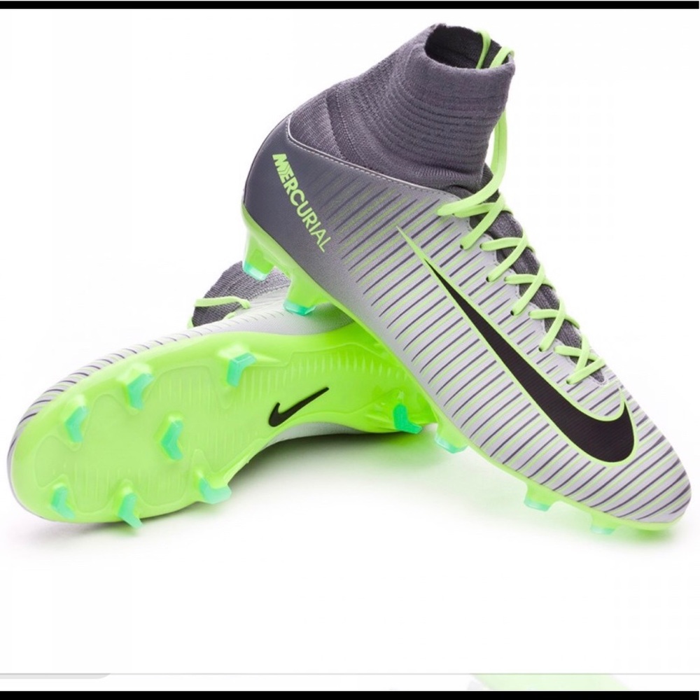 Nike Mercurial Superfly neon green & grey cleats
